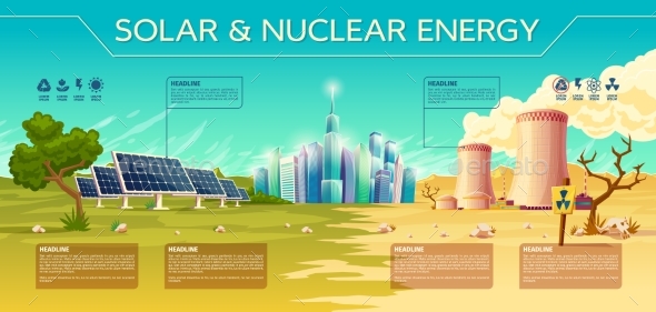 Vector Solar Nuclear Energy Industry Infographic - Backgrounds Decorative