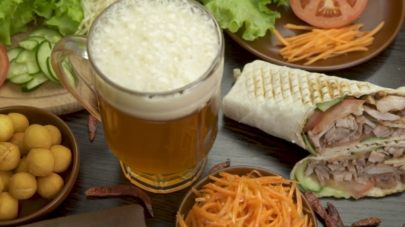 Mediterranean Food Shawarma and Beer