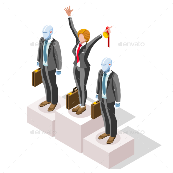 3D Woman Intelligence vs Ai Robot Machine Learning Data Mining Concept - Miscellaneous Characters