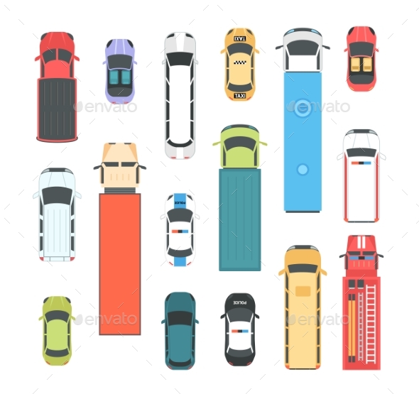 Vehicles - Set of Modern Vector City Elements - Man-made Objects Objects