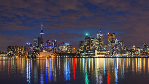 Toronto, Canada - Timelapse - Nightime from Polson Pier