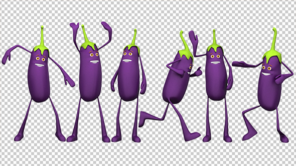 Eggplant - Funny Cartoon Vegetable Character (6-Pack)
