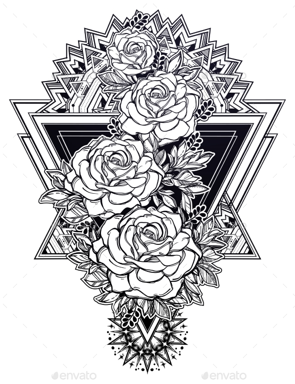 Decorative Ornate Floral Frame with Rose Flowers. - Landscapes Nature