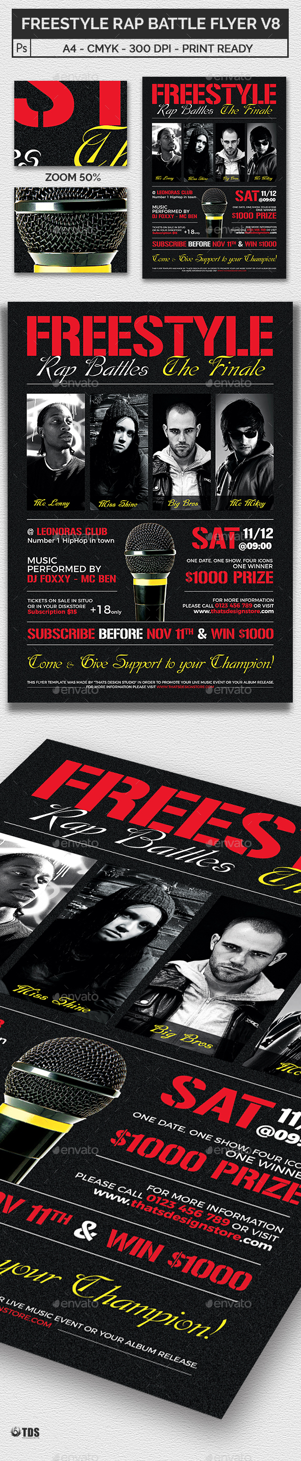 Freestyle Rap Battle Flyer Template V8 - Concerts Events