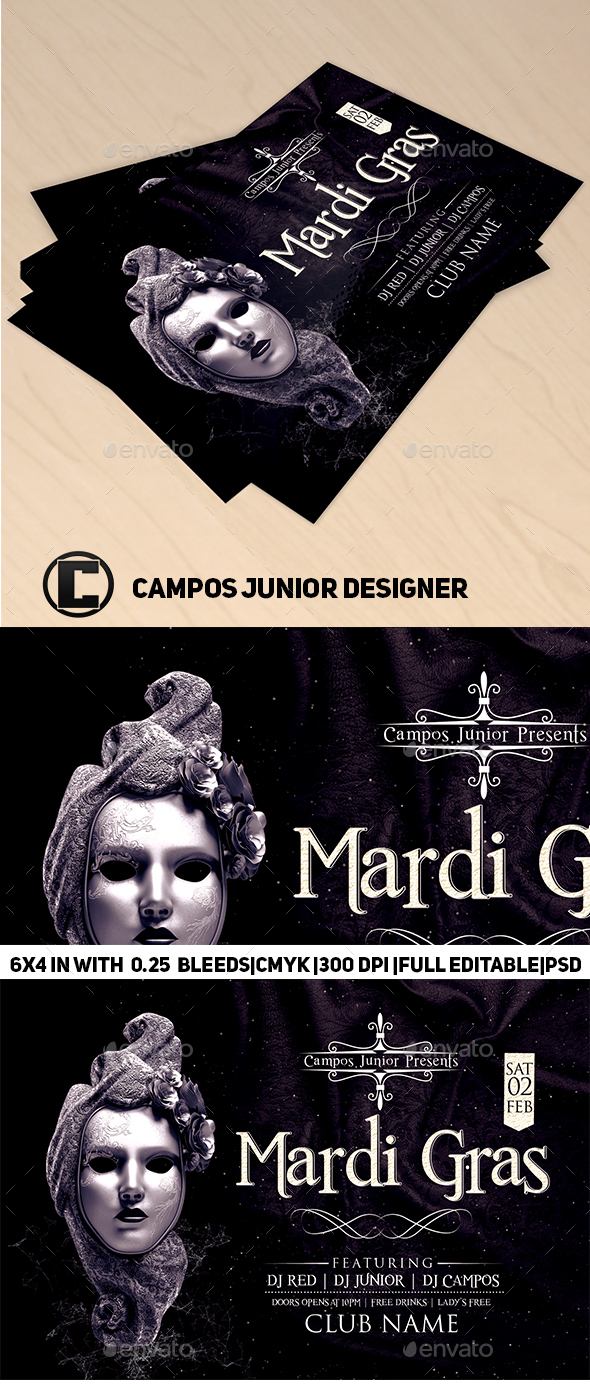 Mardi Gras-Flyer Template - Clubs & Parties Events