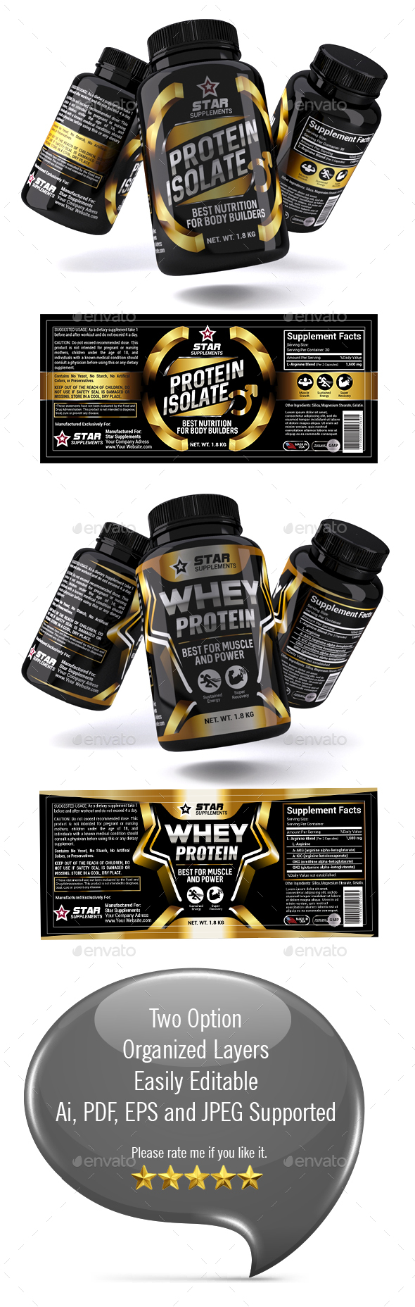 Whey Protein Supplement Label Vol-36 - Packaging Print Templates