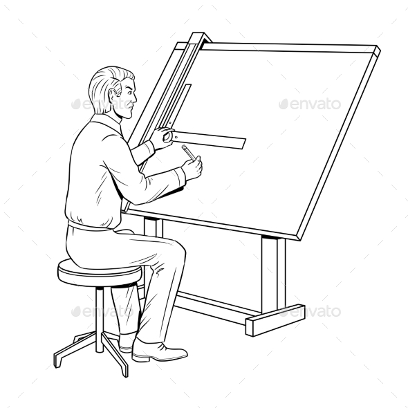 Old School Engineer Coloring Book Vector - People Characters