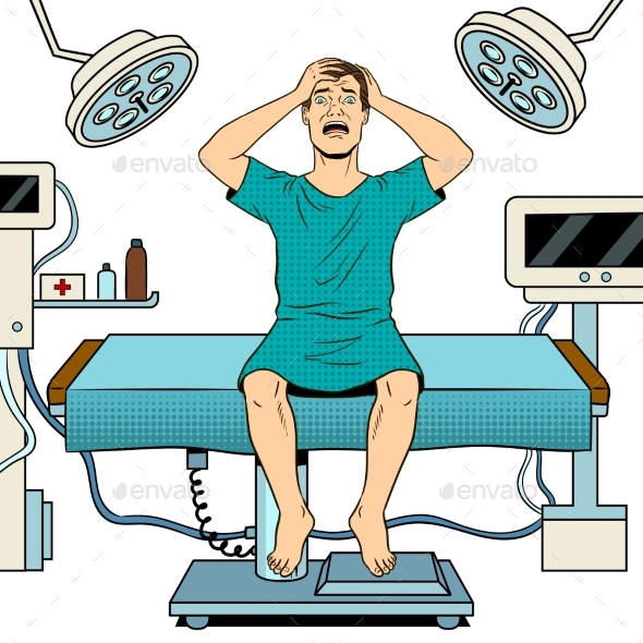 Scared Mad Patient in Operating Pop Art Vector - People Characters
