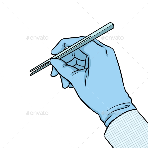 Hand of Scientist in Glove Pop Art Vector - Man-made Objects Objects