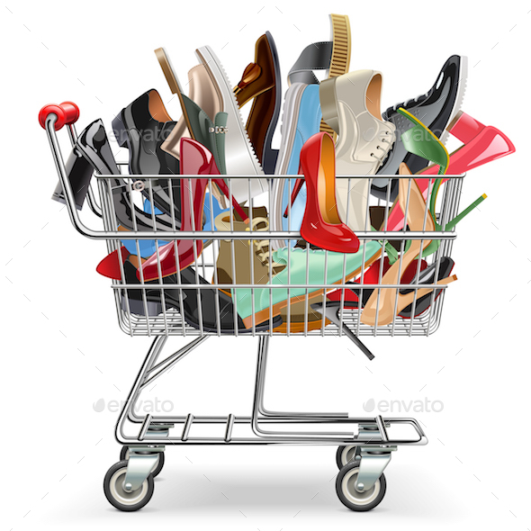 Vector Shopping Cart with Shoes - Retail Commercial / Shopping