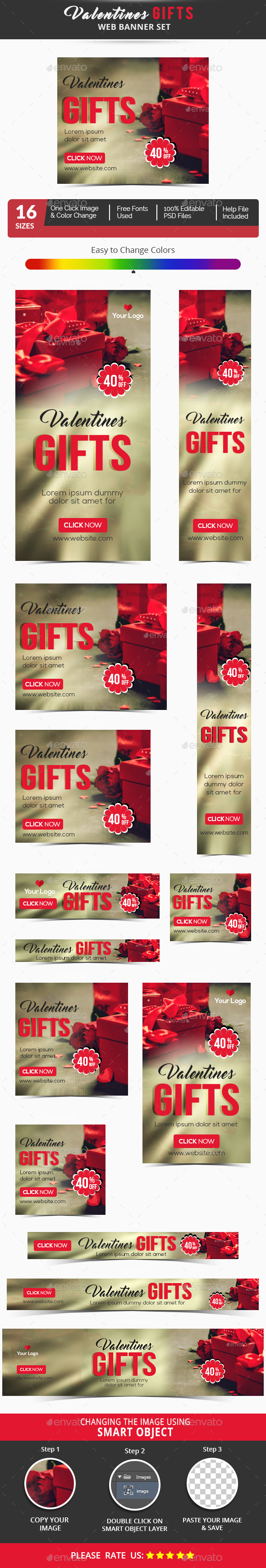 Valentines Day Banner Set - Banners & Ads Web Elements