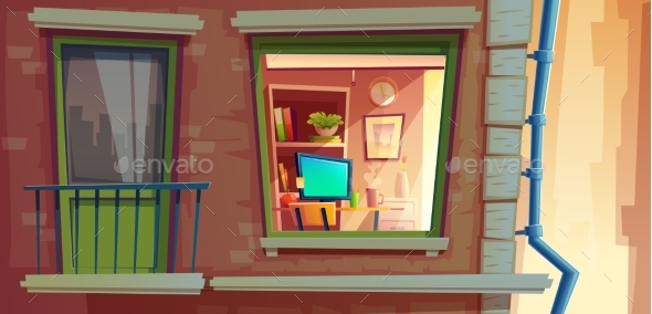 House Facade Element Vector Cartoon Illustration - Buildings Objects