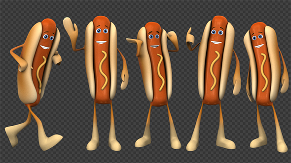Hot Dog - Funny Cartoon Fast Food Character (5-Pack)