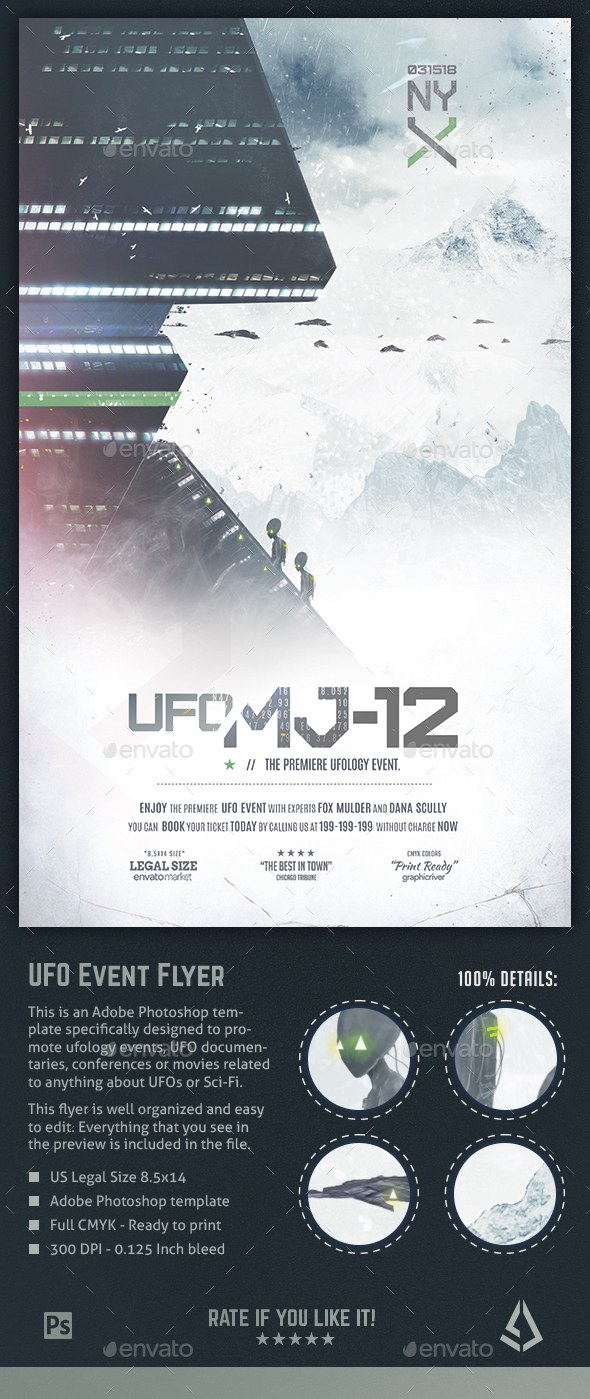 UFO Event Flyer - Ufology Aliens Sci-Fi Poster Template - Events Flyers