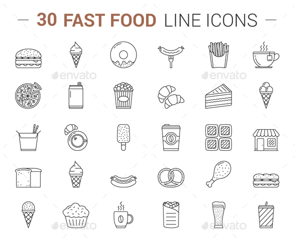 Fast Food Line Icons - Food Objects
