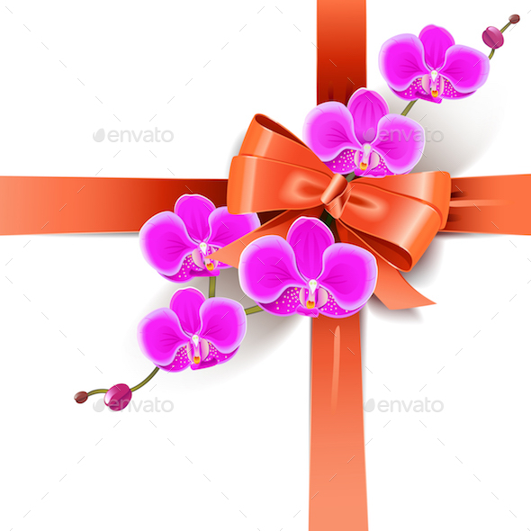 Vector Decorative Bow with Orchids - Seasons/Holidays Conceptual
