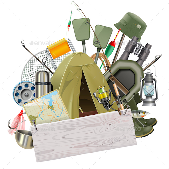 Vector Fishing Concept with White Plank - Sports/Activity Conceptual