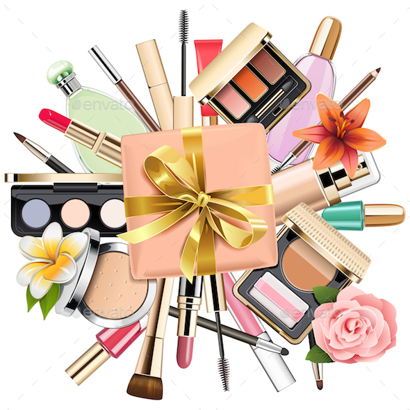 Vector Makeup Cosmetics with Gift - Commercial / Shopping Conceptual