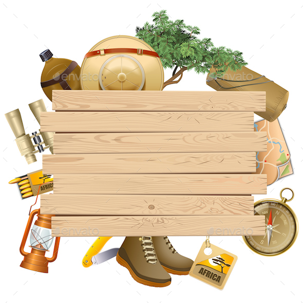 Vector Safari Concept with Yellow Plank - Travel Conceptual