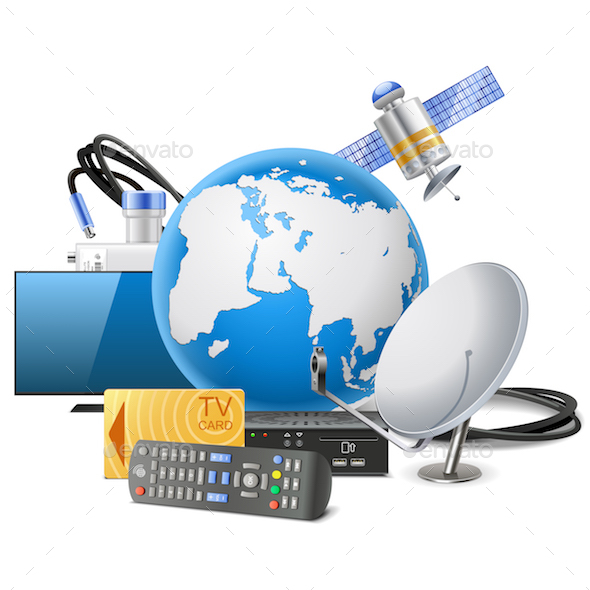 Vector Globe with Satellite Equipment - Communications Technology