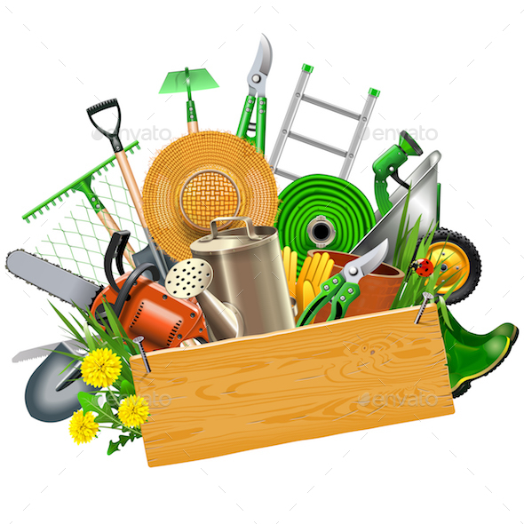 Vector Gardening Concept with Wooden Plank - Seasons Nature