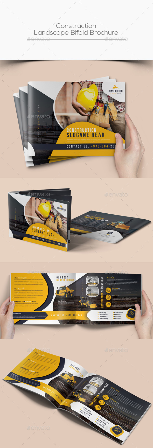 Construction Landscape Bifold Brochure - Corporate Brochures