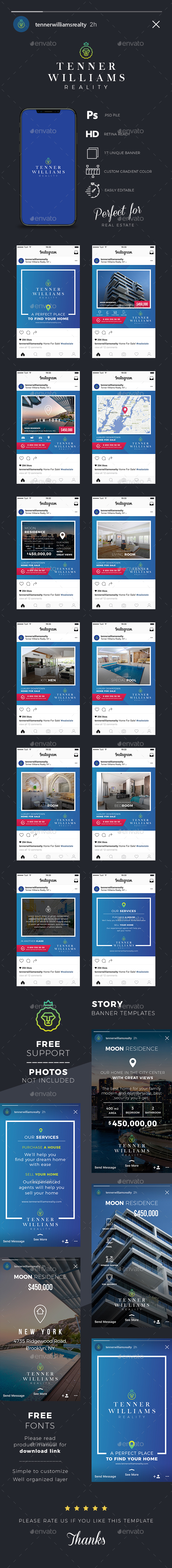Real Estate Instagram Banner and Story Templates - Social Media Web Elements