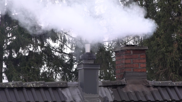 Smoking Chimney and Pipe on the Top of a House with Heat Flicker alt