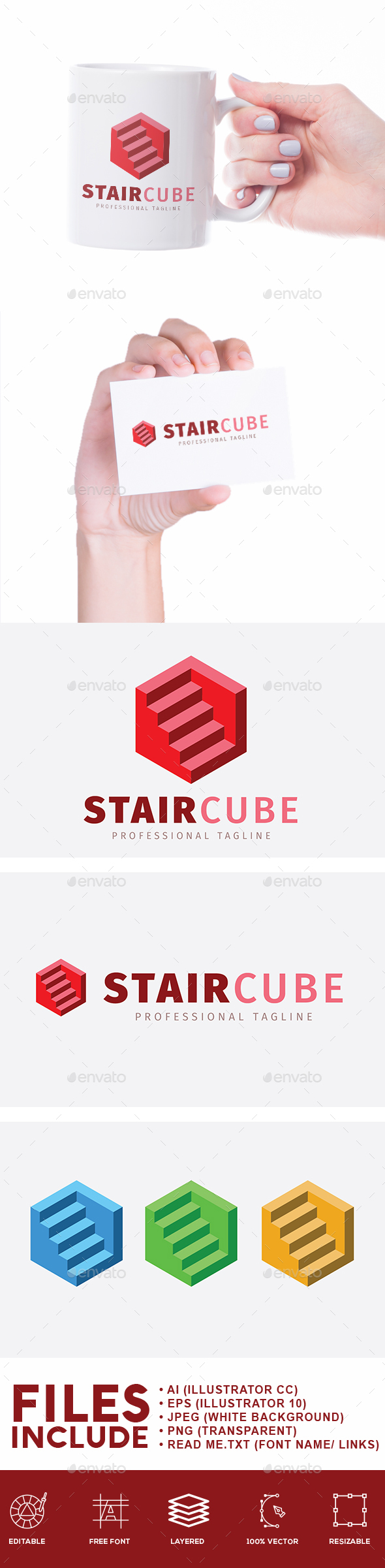 Hexagonal Stairs Logo - Abstract Logo Templates