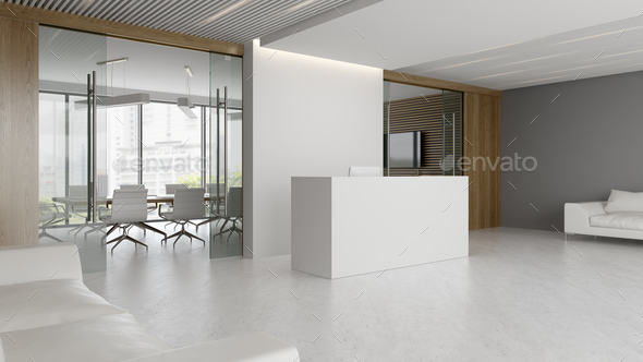 Interior of reception and meeting room 3D illustration - Stock Photo - Images