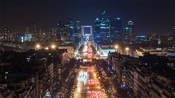 The Financial District at Night seen from the of the Arc de Triomphe