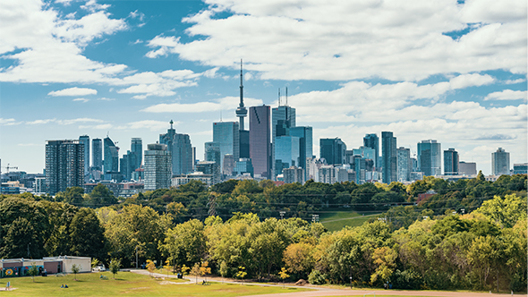 The Skyline of Toronto, Canada as seen from the East of the City