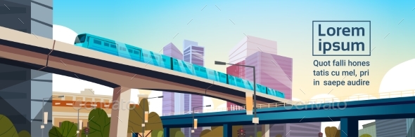 Modern City Panorama With High Skyscrapers and Train - Buildings Objects