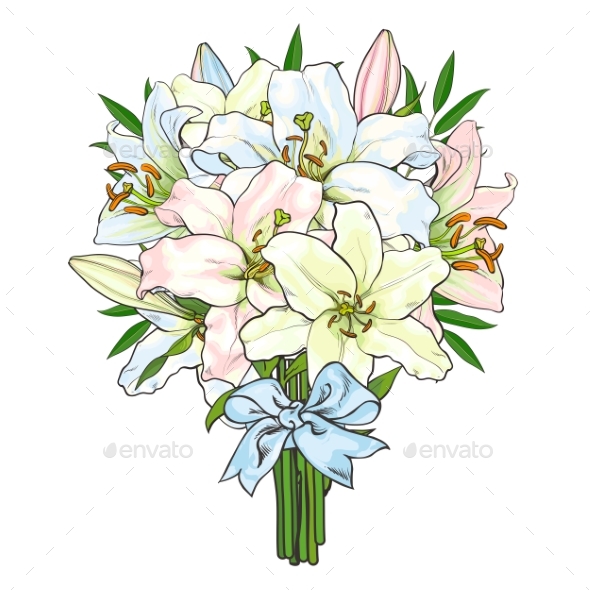 Bouquet of Lily Flowers Tied with Ribbon - Flowers & Plants Nature