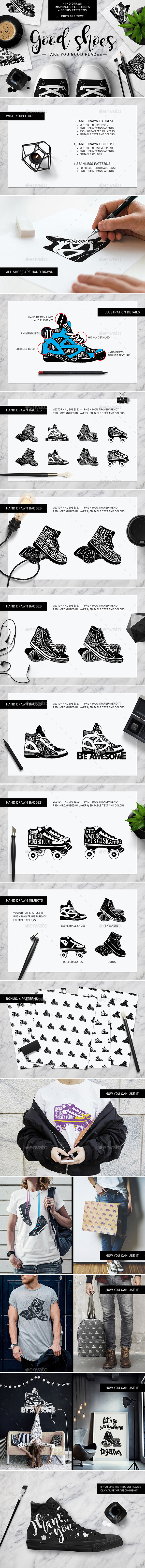 Good Shoes. 8 Inspirational Badges - Badges & Stickers Web Elements