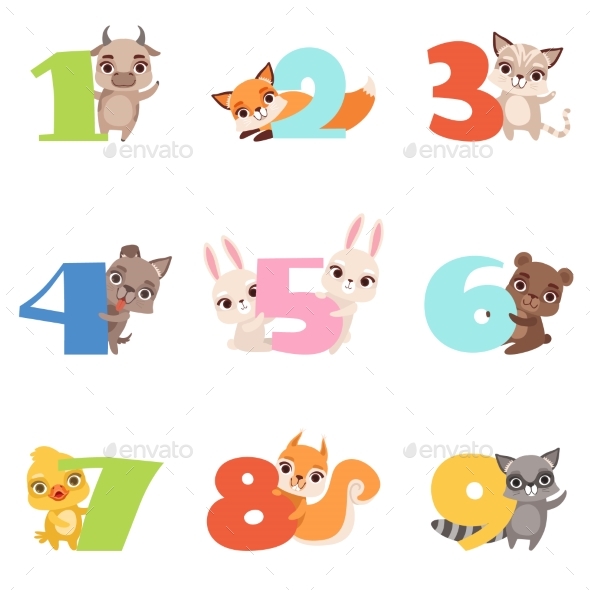Cartoon Set with Colorful Numbers From 1 To 9 - Miscellaneous Vectors