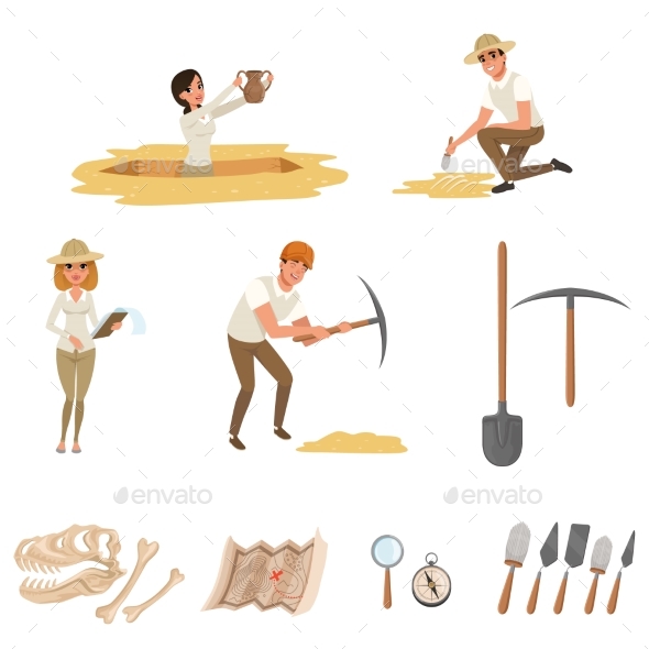 Cartoon Flat Icons Set with Tools - People Characters