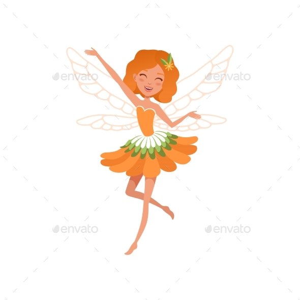 Cheerful Red-haired Fairy with Little Magic Wings - People Characters