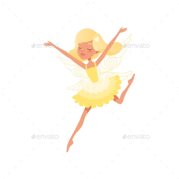 Blond Fairy in Action with Hands Up - People Characters