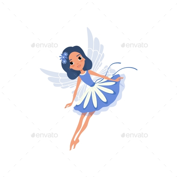 Little Pixie in Blue Fancy Dress. Cartoon Fairy - People Characters