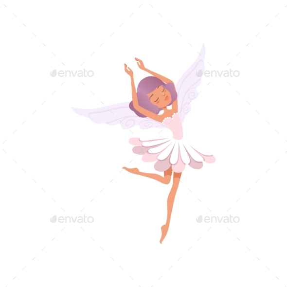 Dancing Fairy Girl with Purple Hair Wearing Flower - People Characters