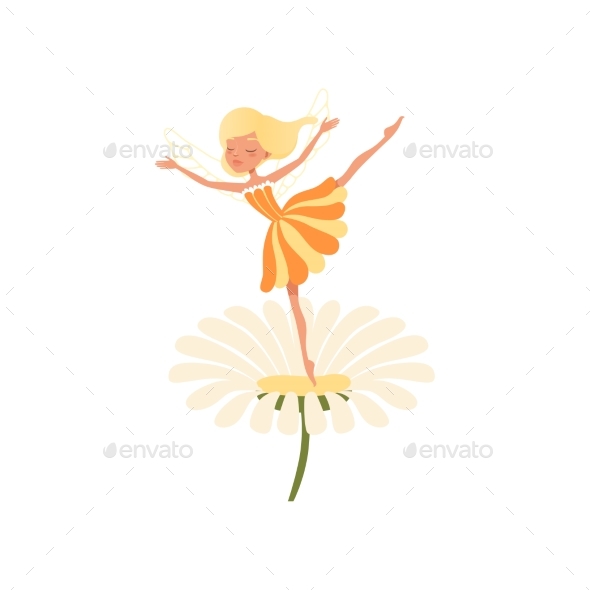 Fairy Dancing on Daisy Flower - People Characters