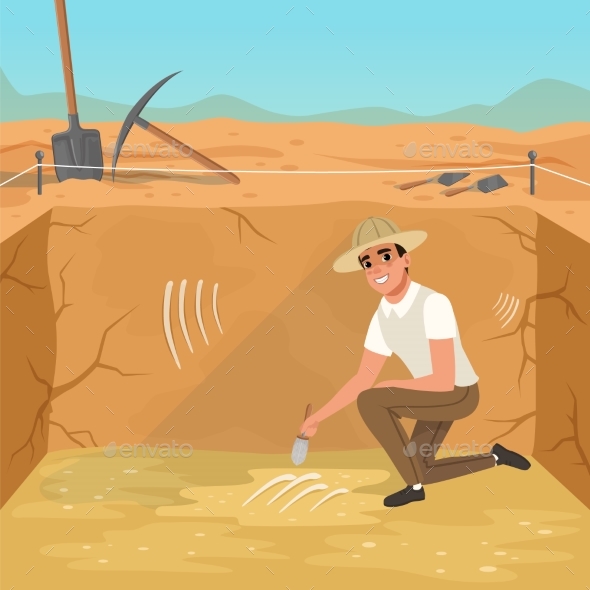 Man Sitting in Square Pit and Sweeping Dirt - People Characters