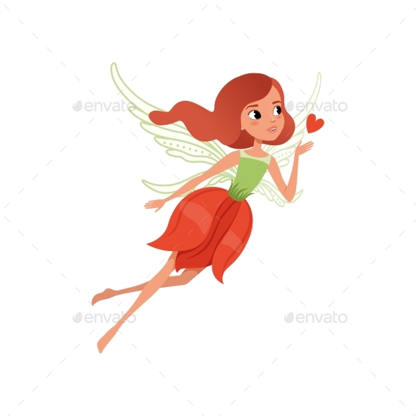 Cartoon Fairy with Red Hair and Flower - People Characters