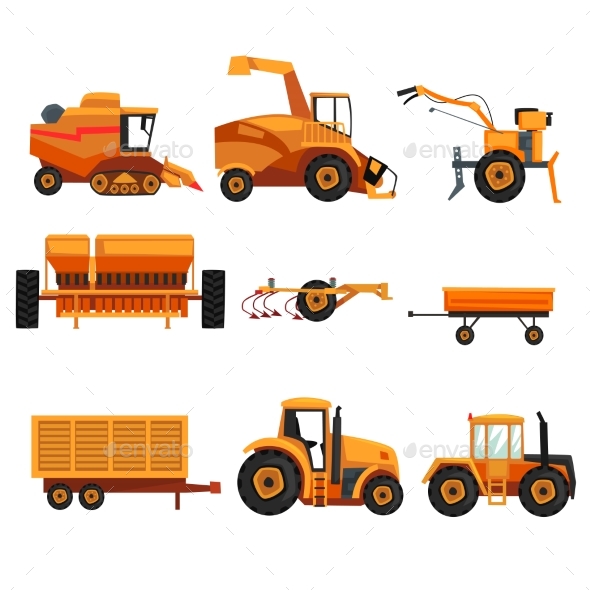 Set with Different Heavy Machinery - Industries Business