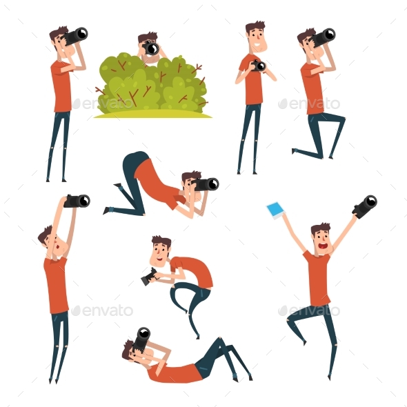 Set of Photographers in Different Situations - People Characters