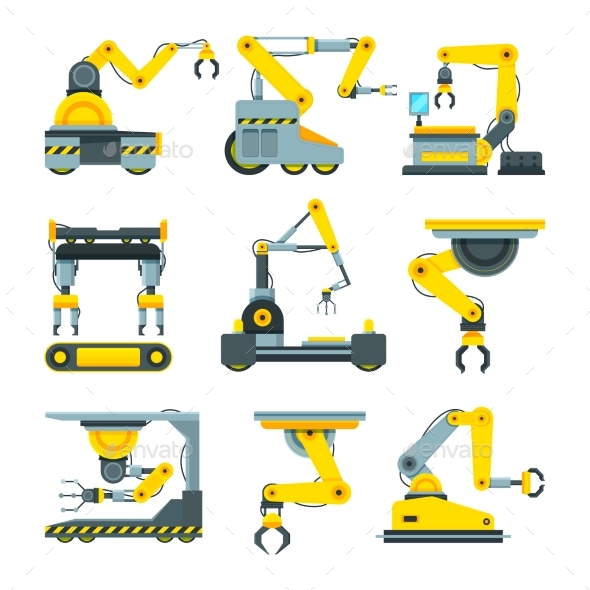 Robotic Hands for Machine Industry. Illustrations - Objects Vectors