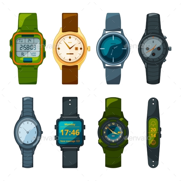 Classic and Sport Hand Watches for Men and Women - Objects Vectors