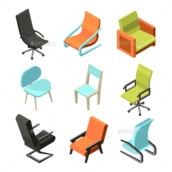 Office Furniture. Different Chairs and Armchairs - Objects Vectors