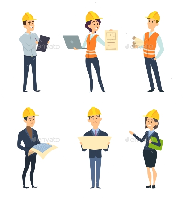 Industrial Workers. Male and Female Architect - People Characters